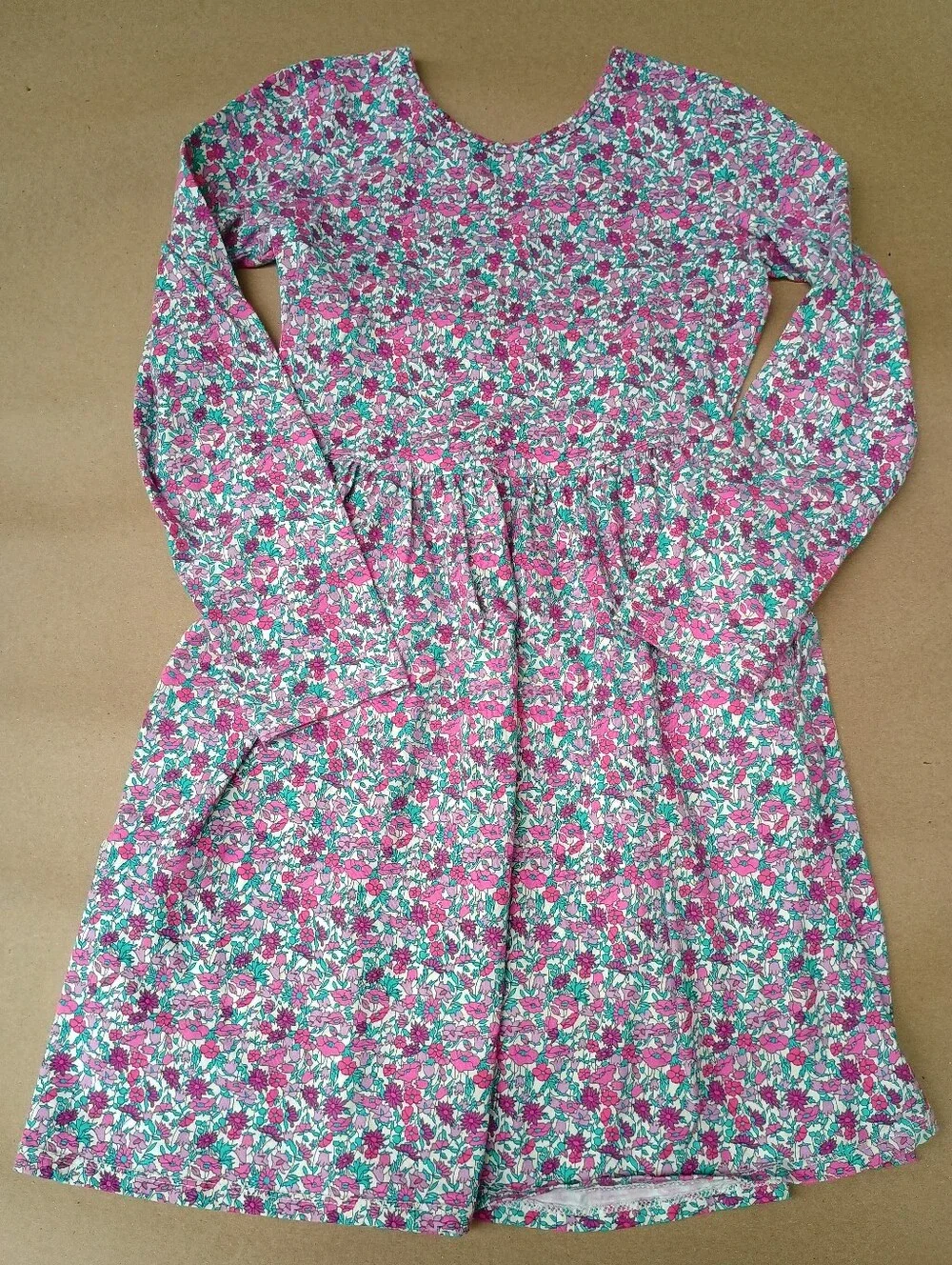 Lands' End Floral Long-Sleeve Dress Girls Large 10/12 100% Cotton